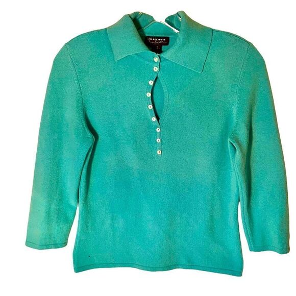 Classiques Entier Aqua Cashmere Button Keyhole Sweater Sm. Worn By Actress On TV - Picture 1 of 6